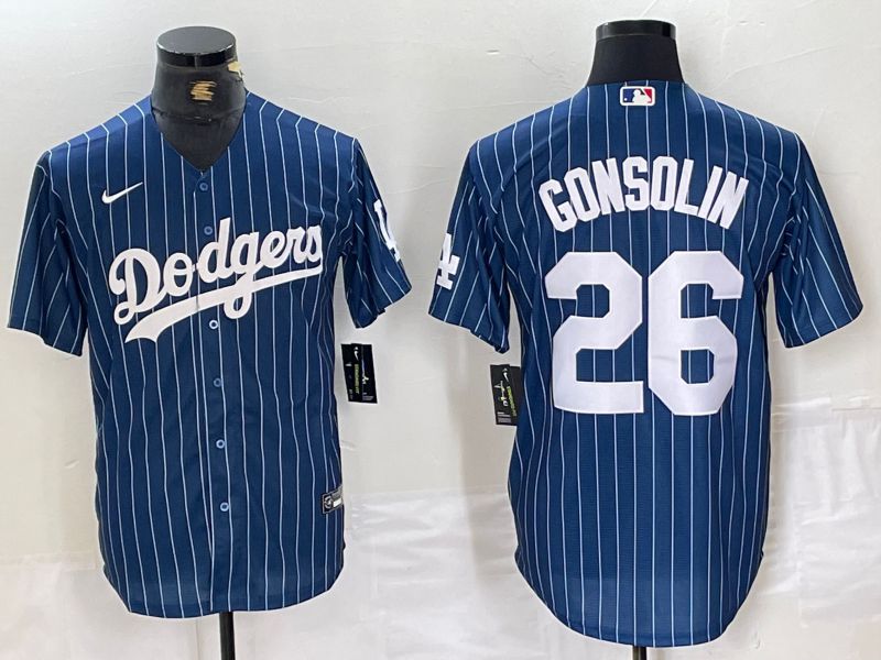 Men Los Angeles Dodgers #26 Gonsolin Blue stirpe 2024 Nike Game MLB Jersey style 1->los angeles dodgers->MLB Jersey